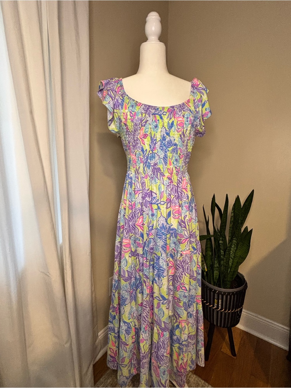 Lilly Pulitzer Women’s Jilly Smocked Midi Dress Size M 100% Cotton